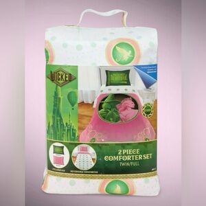 WICKED 2-Pc Reversible Comforter Set Twin Full Pink Green Glinda Elphaba NEW NWT